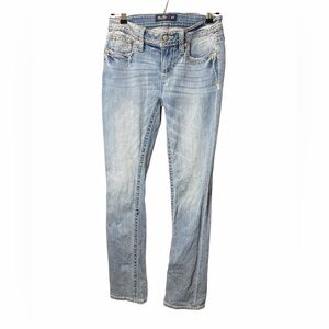 Miss Me Light Blue Mis-Rise Straight Jeans 27 Bedazzled Y2K Western Crosses
